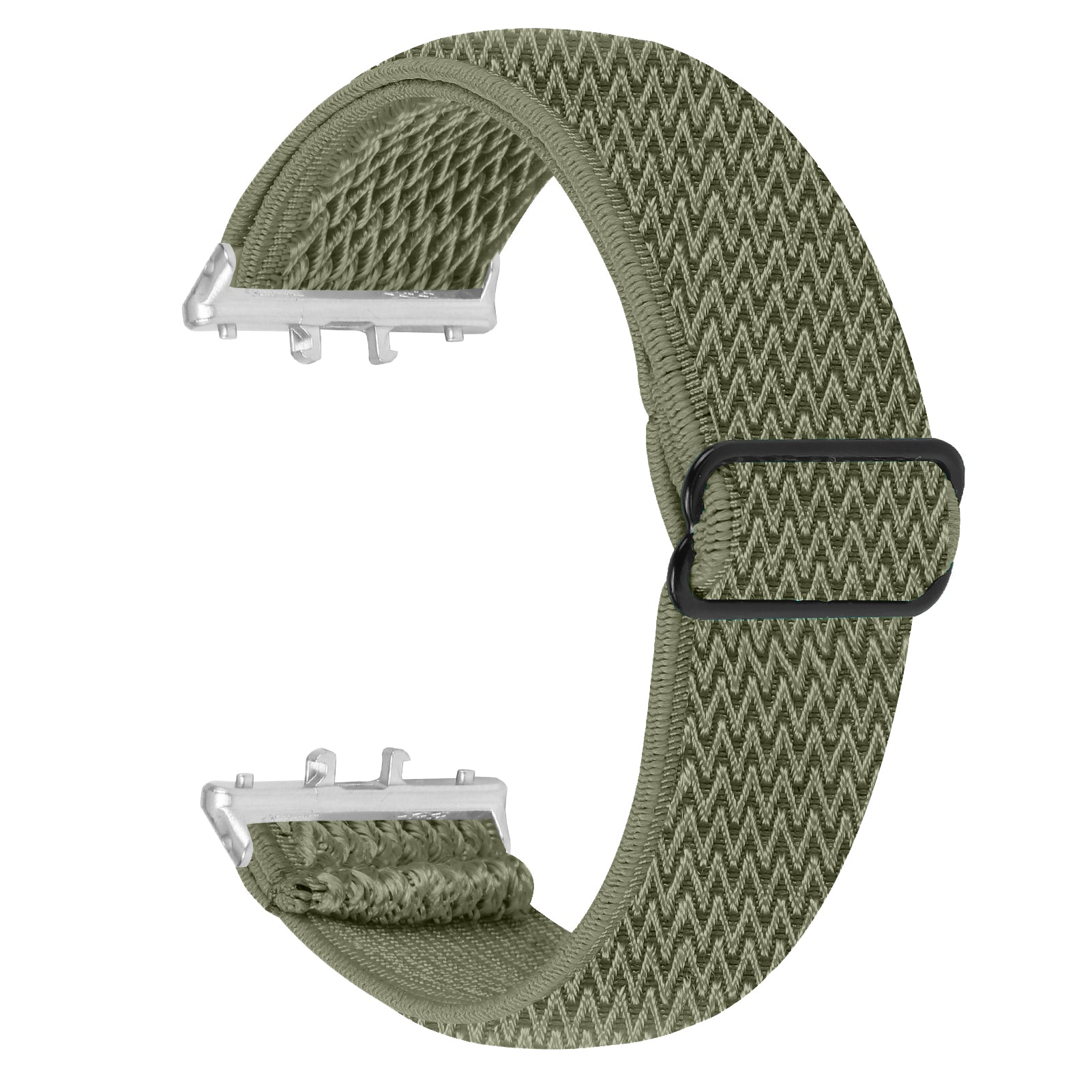 For Samsung Galaxy Fit3 SM-R390 Woven Watch Strap Adjustable Wrist Band with Silver Connector - White For Samsung Galaxy Fit3 SM-R390 Woven Watch Strap Adjustable Wrist Band with Silver Connector - White